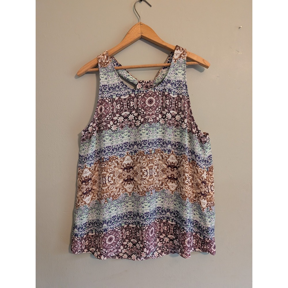 Artisan NY Womens Large Boho Paisley Floral Racerback Tank Top Blouse RN 75343